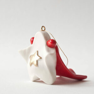 Décoration de Noël étoile en porcelaine blanche et rouge, modèle Stellita Superstar